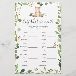 Bear Baby Shower Word Scramble Game