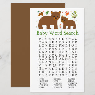 Bear Baby Shower Word Search Game