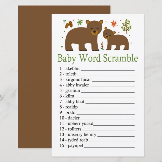 Bear Baby word scramble game (Front/Back)