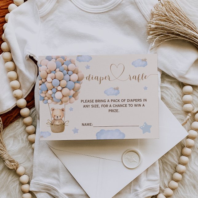 Bear Balloon Baby Boy Shower Diaper Raffle Card (Creator Uploaded)