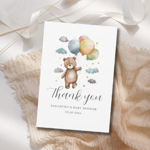 Bear Balloon Baby Shower Flat Thank You Card