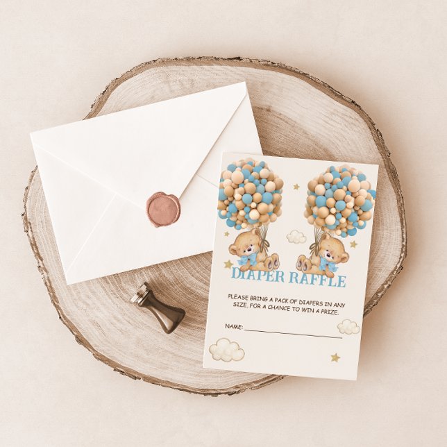 Bear Balloon Bearly Wait Twins Blue Diaper Raffle  Enclosure Card (Creator Uploaded)