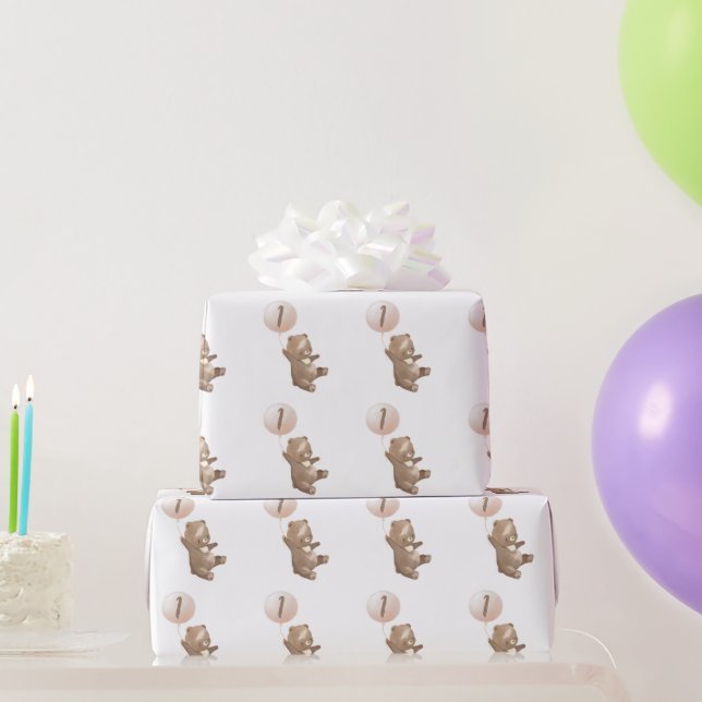 Bear Balloon Birthday Wrapping Paper (Party Gifts)