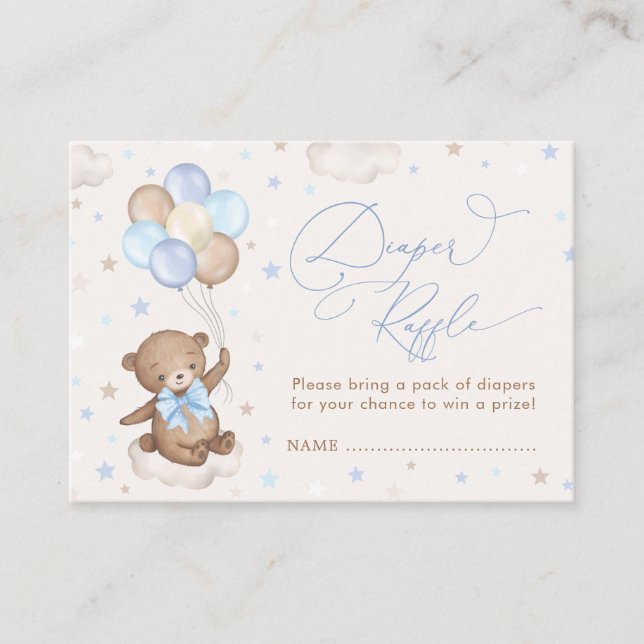 Bear Balloon Blue Brown Stars Books for Baby Boy Enclosure Card (Front)