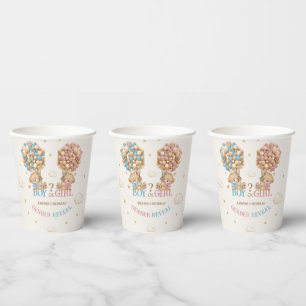 Bear Balloon Boho Pink Blue Gender Reveal Paper Cups