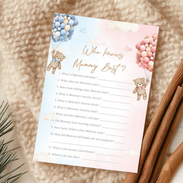 Bear Balloon Gender Reveal Who knows Game (Bear Gender Reveal Game)