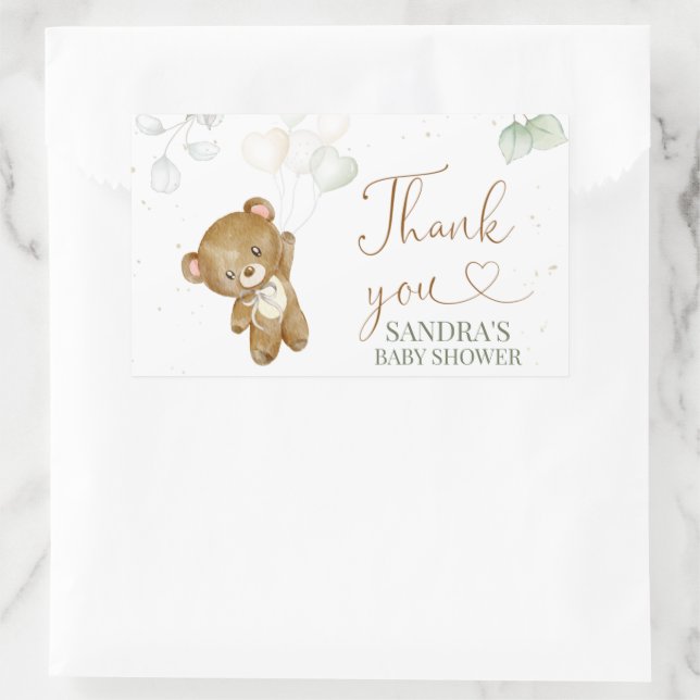 Bear Balloon Green Baby Shower Thank You  Sticker (Bag)
