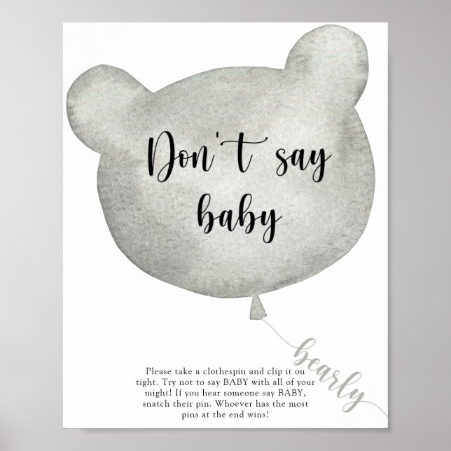 Bear Balloon Ne pas dire baby Poster (Devant)