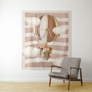 Bear Balloon Neutral Virtual Shower Backdrop Tapestry
