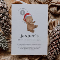 Bear Balloon Santa Hat First Birthday Invitation