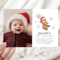 Bear Balloon Santa Hat First Birthday Photo