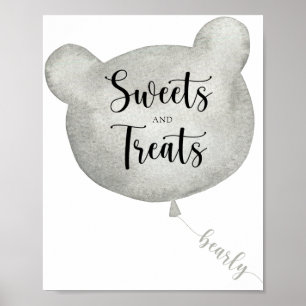 Bear Balloon sweets and treats baby shower poster