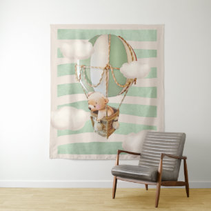 Bear Balloon Virtual Shower Backdrop Tapestry