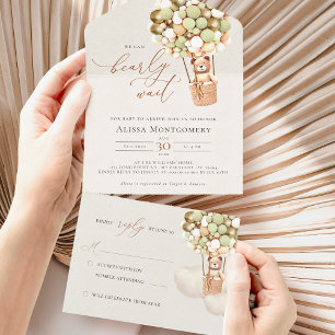 Bear Balloons Baby Shower All In One Invitation