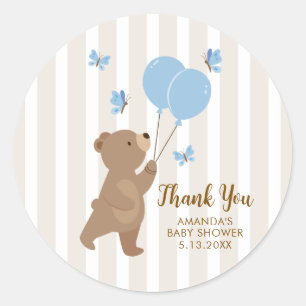Bear Balloons Baby Shower party blue favour sticke Classic Round Sticker