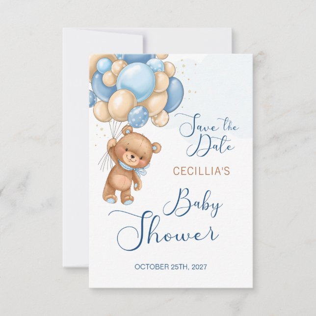 Bear Balloons Baby Shower Save the Date (Front)