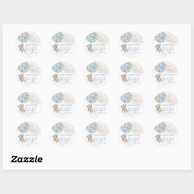 Bear Balloons Baby Shower Thank You Classic Round Sticker (Sheet)