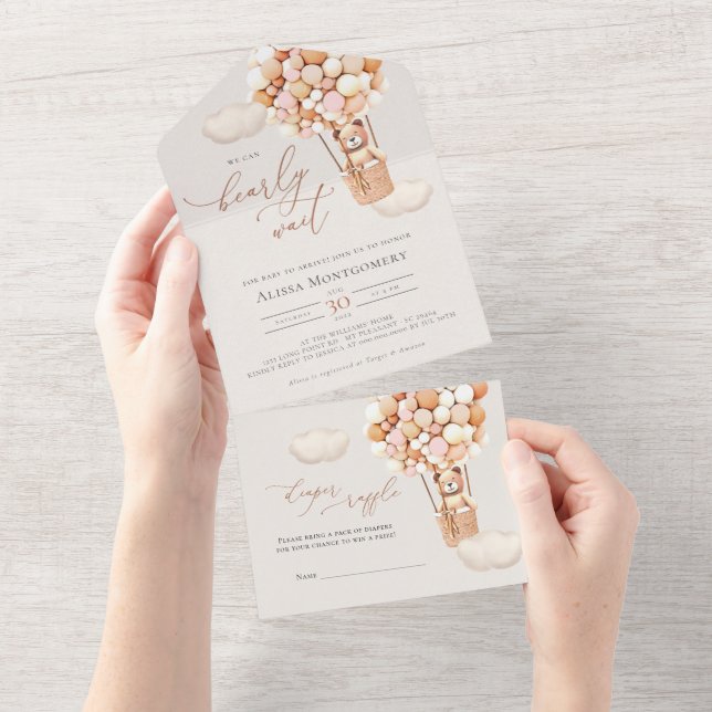 Bear Balloons Baby shower Tous en une invitation (Déchirure)