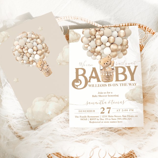 Bear Balloons Bearly Wait Baby Shower Invitation (Creator Uploaded)