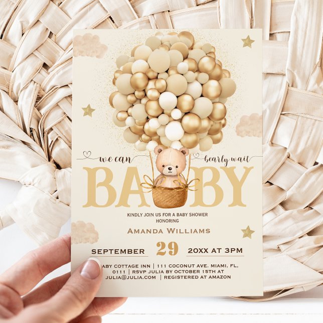Bear Balloons Bearly Wait Baby Shower  Invitation (Creator Uploaded)