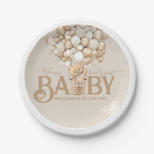 Bear Balloons Bearly Wait Baby Shower Paper Plate