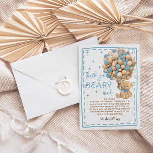 Bear Balloons blue Baby Shower Thank You Card