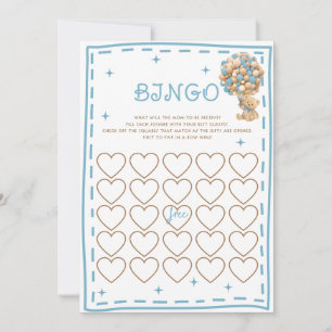 Bear Balloons Blue Modern Bingo Game Card
