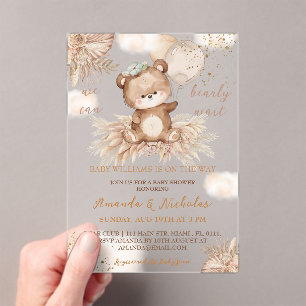 Bear Balloons Boho Baby Shower Acrylic Invitations