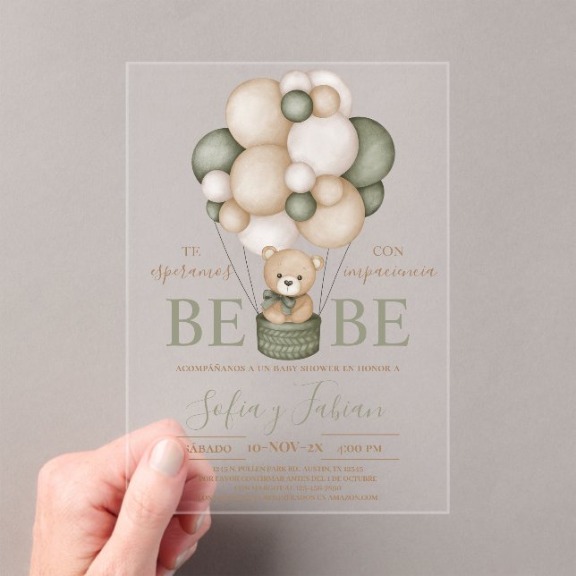 Bear Balloons Boy Baby Shower Acrylic Invitation (Insitu (Handheld))