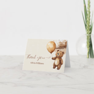 Bear Balloons Clouds Bearly Wait Baby Shower Thank You Card