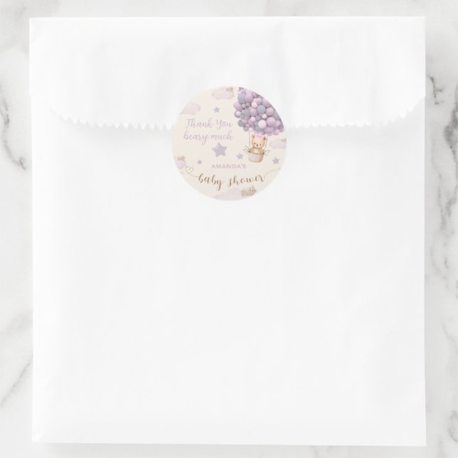Bear Balloons Cute Pink Baby Shower Classic Classic Round Sticker (Bag)