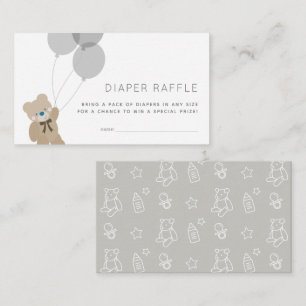 Bear & Balloons Grey Diaper Raffle Ticket Enclosure Card
