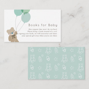 Bear & Balloons Mint Baby Shower Book Request Enclosure Card
