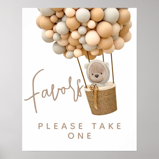 Bear Balloons Modern Baby Shower favours Poster (Front)