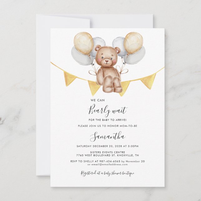 Bear Balloons Modern Baby Shower Invitation (Front)