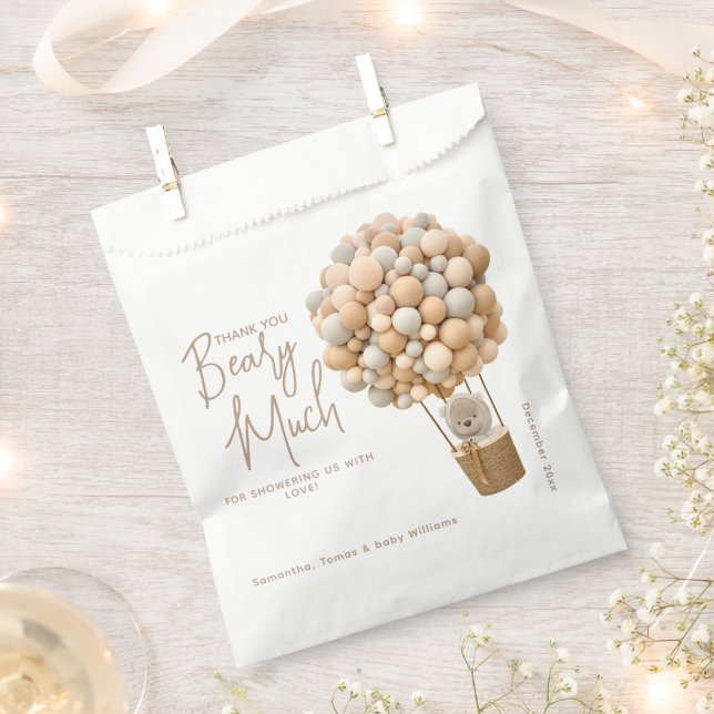 Bear Balloons Modern Gender neutral Baby Shower Favour Bag (Clipped)