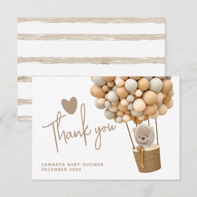 Bear Balloons Modern Gender neutral Baby Shower Thank You Card (Front/Back)