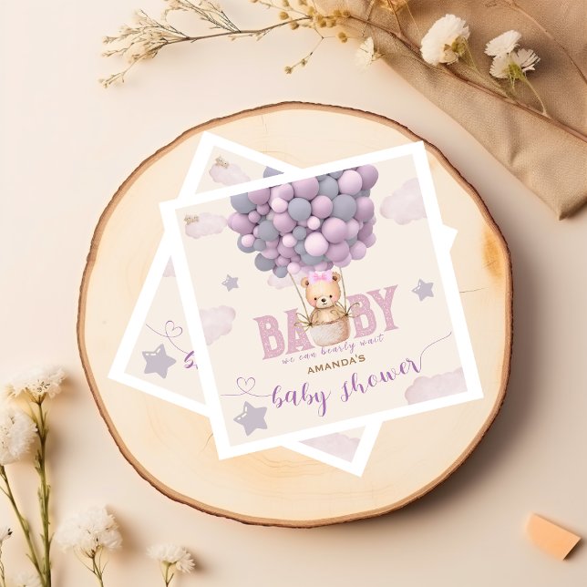 Bear Balloons Pastel Purple Baby Shower  Napkin (Creator Uploaded)