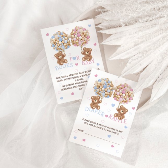 Bear Balloons Pink Blue Hearts Book Request Enclosure Card (Creator Uploaded)