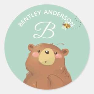 Bear Bee • Alphabet Monogram Cute School Daycare Classic Round Sticker