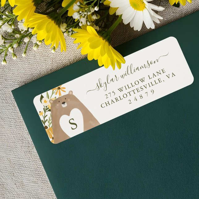 Bear & Bee Watercolor Wildflowers Baby Shower (Bear & Bee Watercolor Wildflowers Baby Shower Label)