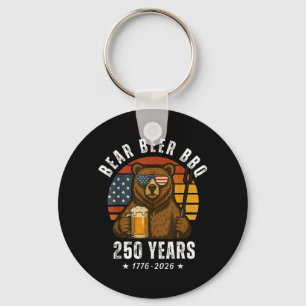 Bear Beer BBQ Independence Day USA Flag Patriotic Keychain