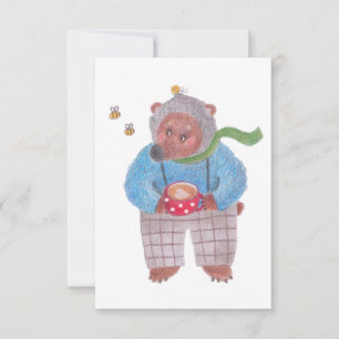 Bear, bees and cappuccino thank you card