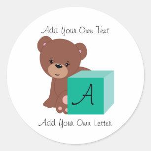 Bear Behind A Green Baby Block Classic Round Sticker