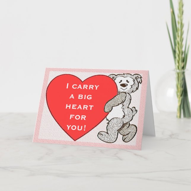 Bear Big Heart For You Pink Border Valentines Card (Front)