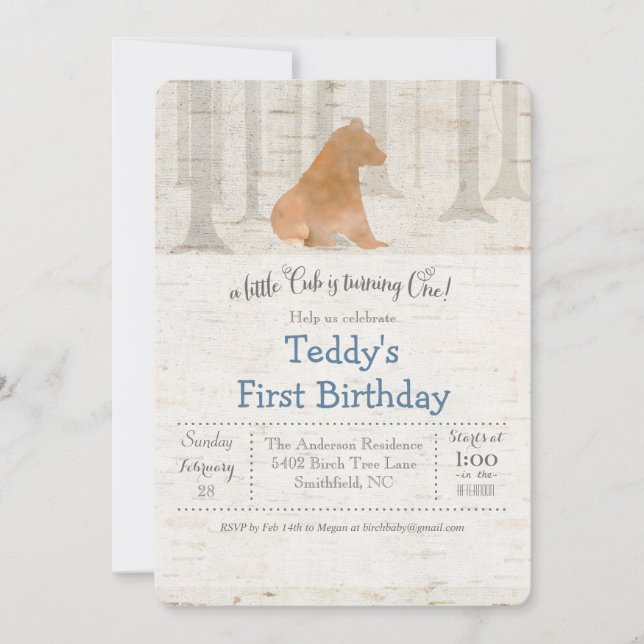 Bear Birch 1er Anniversaire Invitation (Devant)