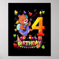 Bear Birthday 4 Year Old Kids 4th Bear Birthday 
