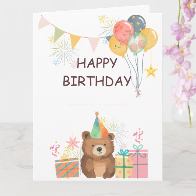 Bear Birthday Card (Orchid)