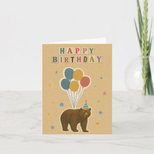 Bear Birthday Card – Forest Animal with Balloons