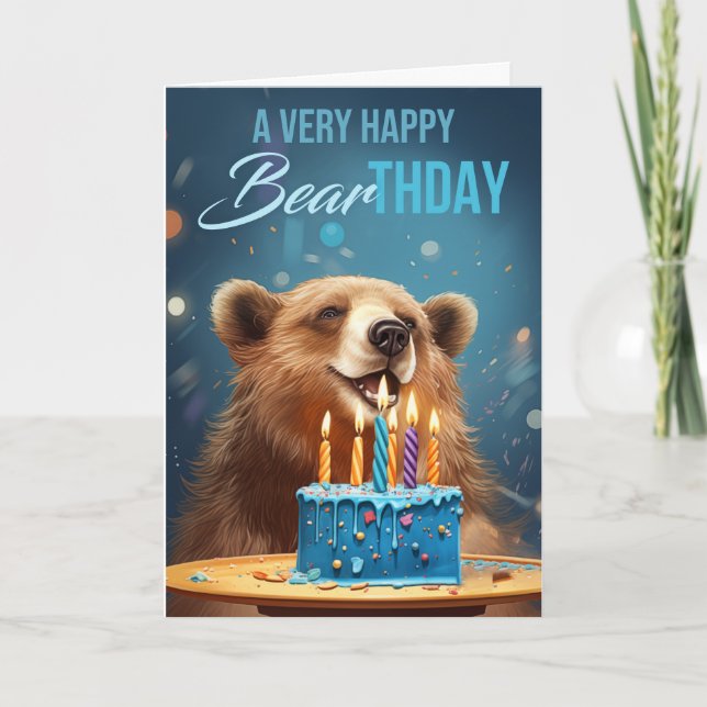 Bear Birthday With cake and Candles Play on Words  Thank You Card (Front)